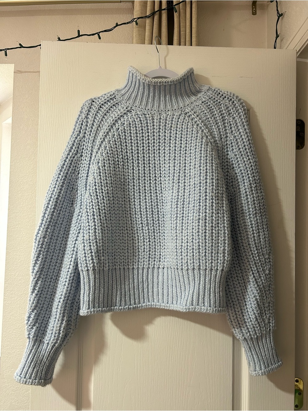 Light Blue Turtleneck Chunky Knit Sweater